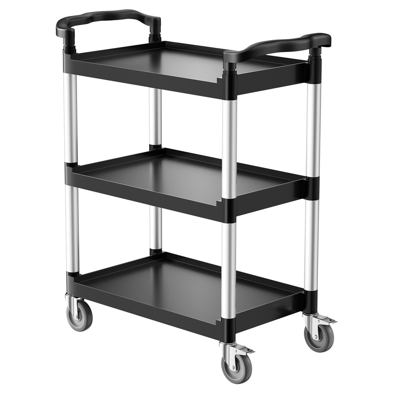 Black 3-Tier Metal Rolling Utility Cart Mobile Organizer with Locking Wheels for Garage and Home Storage